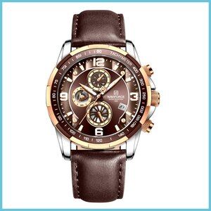Analog Quartz Chronograph Sport Watch with Leather Strap